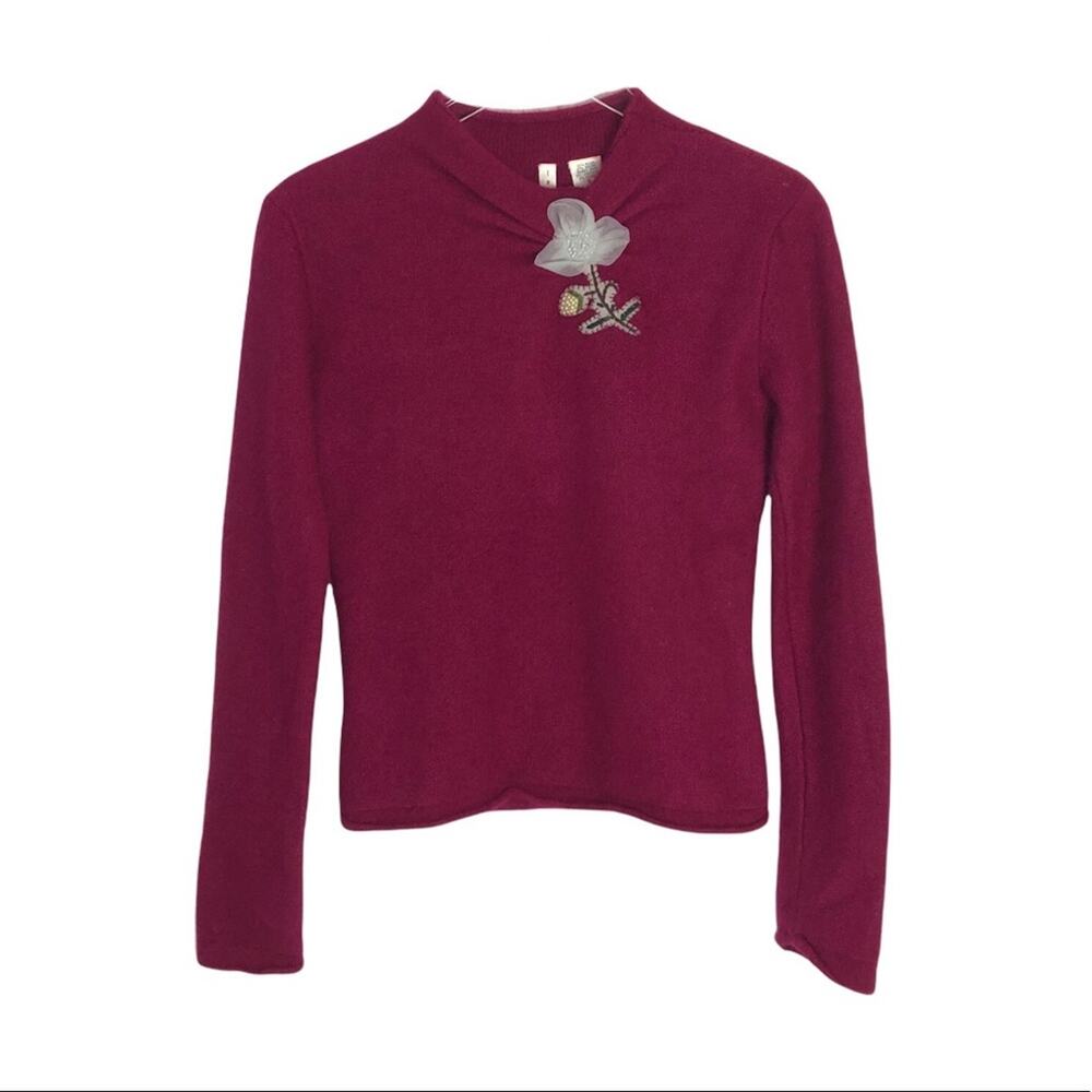 Vintage Twiggy Angora Lambswool Floral Appliqué Sweater Small